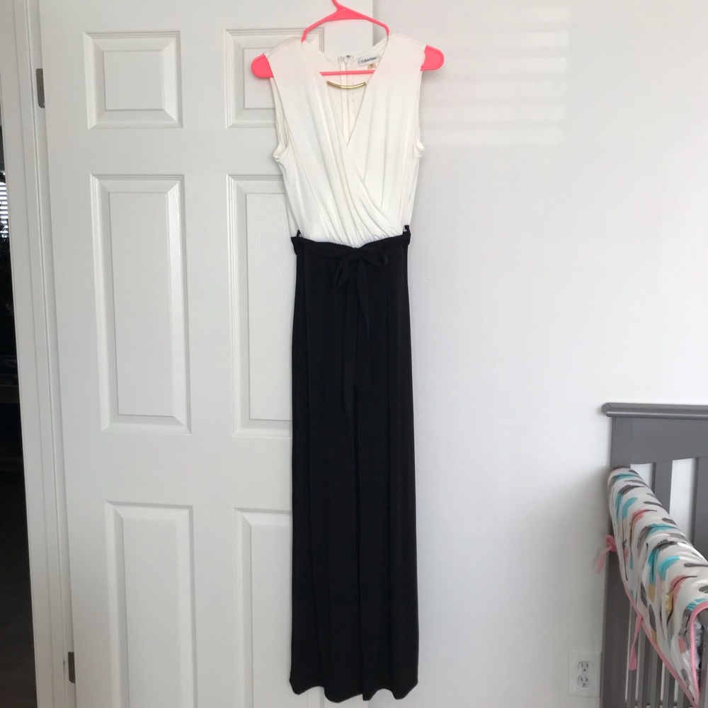 Black and white pant suit.